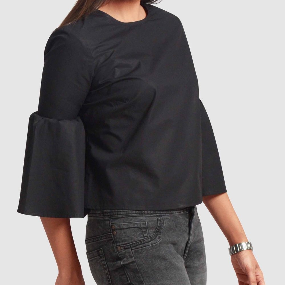 OLGYN Women’s Three Quarter Flare Sleeve Black Top - Picture 3 of 4